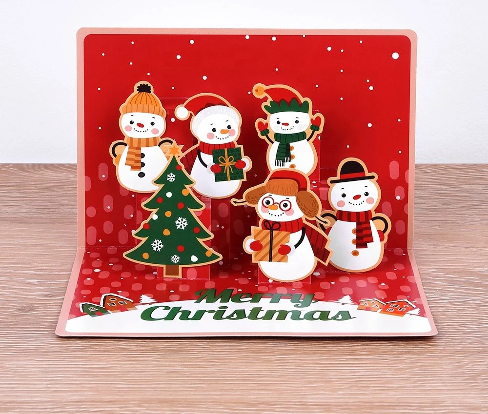 Santa Claus Pop-up Card Wholesale Custom Print Recycled Paper Luxury Handmade 3D Pop up Holiday Merry Christmas Greeting Cards