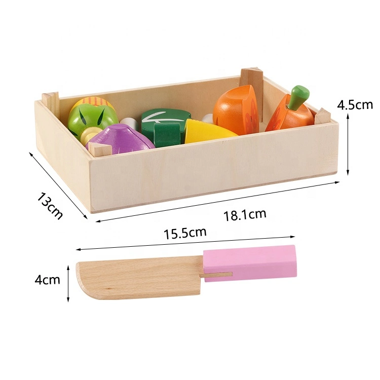 Wooden Pretend Play Cutting Fruit Food Set Kitchen Puzzle Toys Cognition 3D Puzzle Shape
