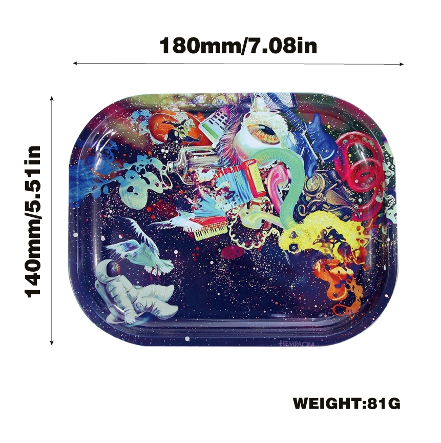 Tinplate Tray Cartoon Rolling Tray with Magnet Lid Small Metal Rolling Tray with 3D Lenticular Magnetic Lid
