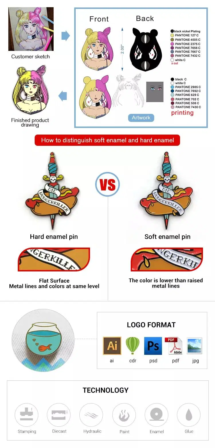 Lenticular Anime Hard Soft Enamel Custom Metal Badges Lapel Pins for Clothes