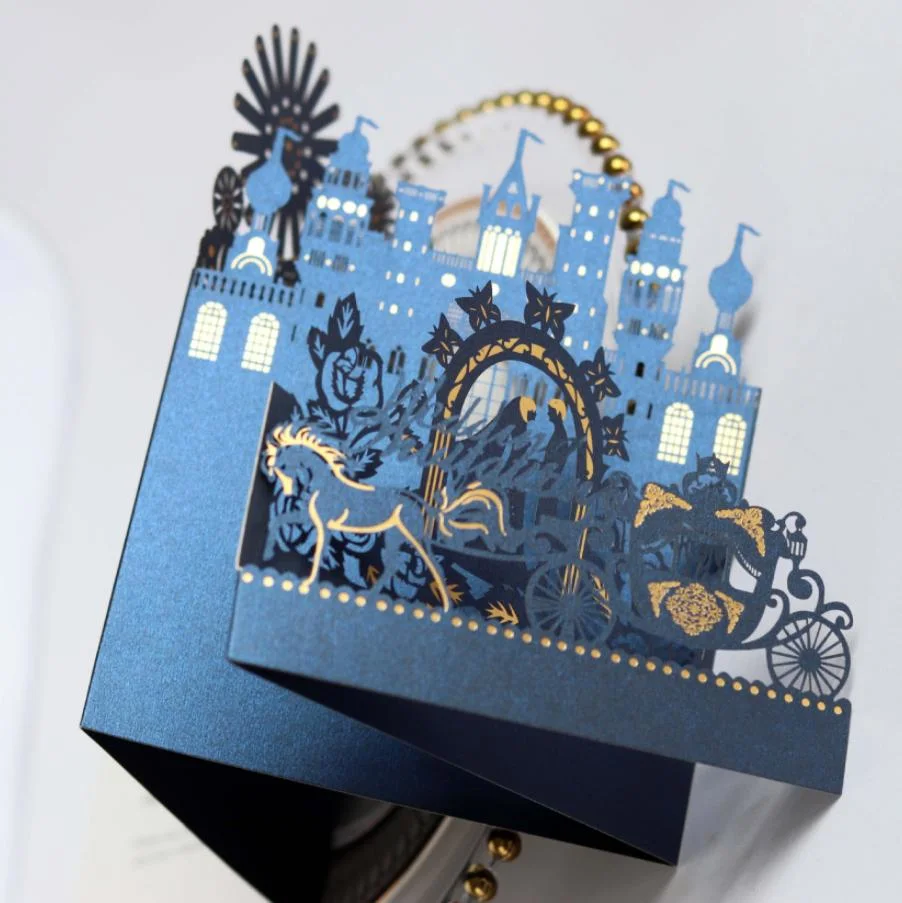 3D Castle Laser Hollowing Wedding Invitation Card Greeting Card with Sheet