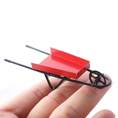 1: 12 Dollhouse Miniature Metal Red Pulling Cart for Dollhouse Decor Accessories