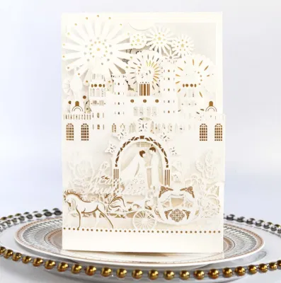 3D Castle Laser Hollowing Wedding Invitation Card Greeting Card with Sheet