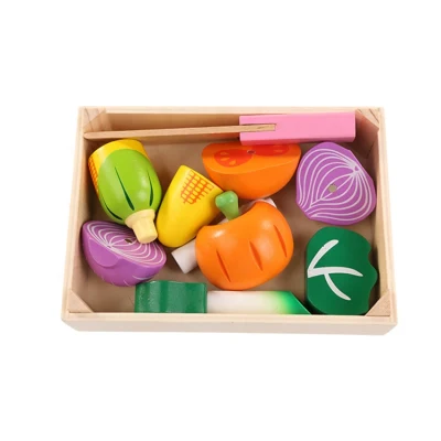 Wooden Pretend Play Cutting Fruit Food Set Kitchen Puzzle Toys Cognition 3D Puzzle Shape