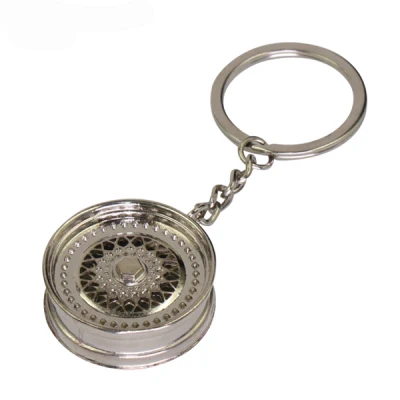 Silver Plated Metal Alloy 3D Car Wheel Keychain for Mens Fashion Gift Keyring (HL